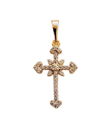 Подвеска "Крестик с цирконими", лимонная позолота