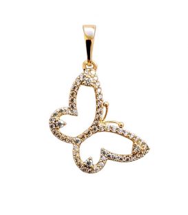 Подвеска "Бабочка" с цирконами, лимонная позолота