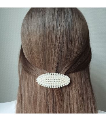 Заколка-хлопавка (клік-клак), імітація перлин, перламутрова