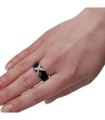 Каблучка керамічна зі сталевою вставкою з цирконами