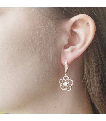 Серьги-подвески "Цветы", позолота