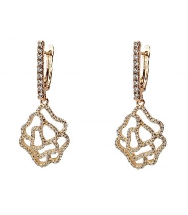 Серьги-подвески "Цветок", лимонная позолота