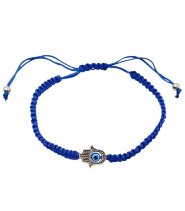 Браслет синя нитка "Хамса" родій