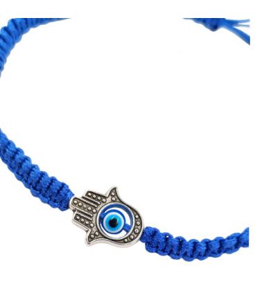 Браслет синя нитка "Хамса" родій