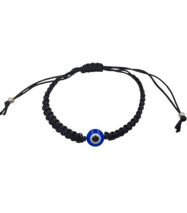 Браслет чорна нитка "Від пристріту" родій
