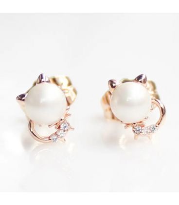 Серьги-гвоздики Xuping с жемчугом - Котики (824889) медицинское золото