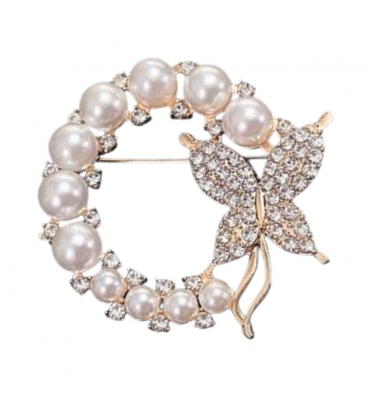 Брошка "Віночок з метеликом" лимонна позолота