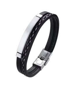 Браслет чоловічий Stainless Steel, шкіряний