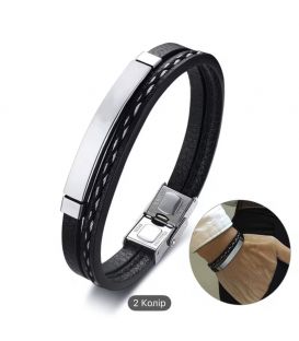 Браслет мужской Stainless Steel, кожаный