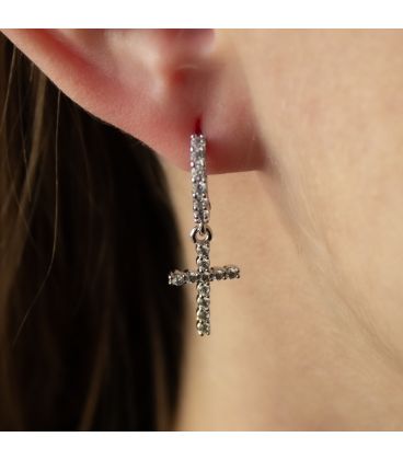 Серьги Xuping "Крестики в камнях" родий&nbsp;(медицинское золото)