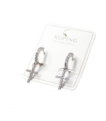 Серьги Xuping "Крестики в камнях" родий&nbsp;(медицинское золото)