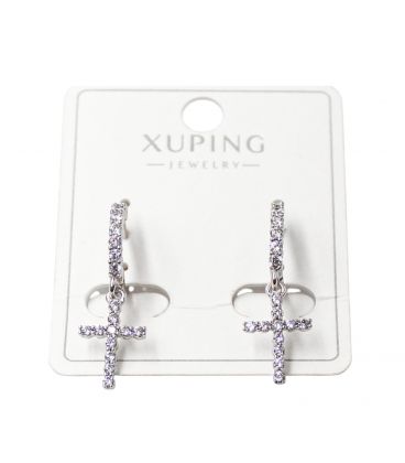 Серьги Xuping "Крестики в камнях" родий&nbsp;(медицинское золото)