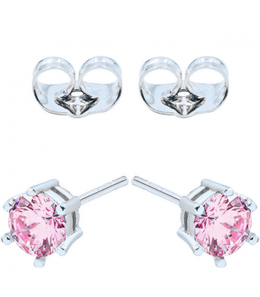 Серьги-гвоздики Xuping родий, камень 0,5 см, розовый, (медицинское золото)