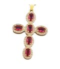 Кулон Хрестик з малиновими цирконами лимонна позолота