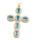 Кулон Крестик с голубыми цирконами лимонная позолота