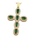 Кулон Хрестик з зеленими цирконами лимонна позолота