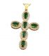 Кулон Крестик с зелеными цирконами лимонная позолота
