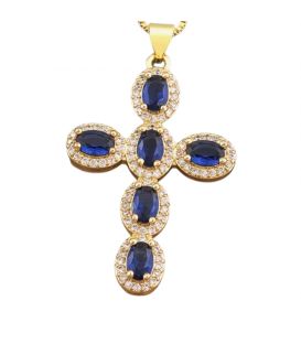 Кулон Хрестик з синіми цирконами лимонна позолота 371185(2)