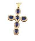 Кулон Крестик с синими цирконами лимонная позолота