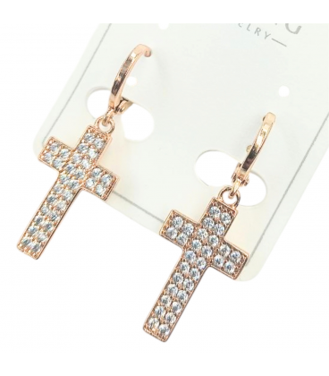 Серьги Xuping "Крестики в камнях" лимонная позолота&nbsp;(медицинское золото)