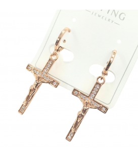 Серьги Xuping "Крестики в камнях" лимонная позолота&nbsp;(медицинское золото)