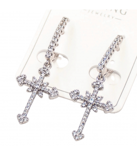 Серьги Xuping "Крестики в камнях" родий&nbsp;(медицинское золото)