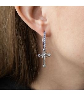 Серьги Xuping "Крестики в камнях" родий&nbsp;(медицинское золото)