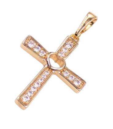 Подвеска позолота Крестик (расшир.) с сердцем посредине, 2,2 см б/расп.