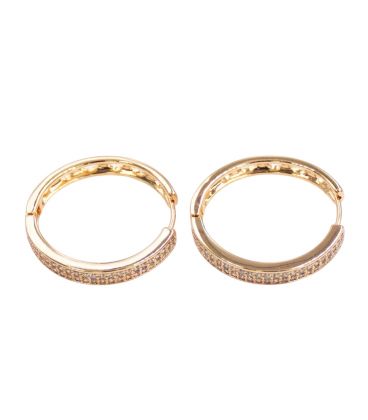 Сережки кільця - Доріжка два ряди каменів, лимонна позолота, діаметр - 2,3 см, ширина - 0,25 см