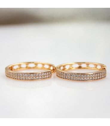 Сережки кільця - Доріжка два ряди каменів, лимонна позолота, діаметр - 2,3 см, ширина - 0,25 см