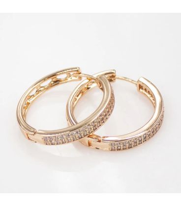 Сережки кільця - Доріжка два ряди каменів, лимонна позолота, діаметр - 2,3 см, ширина - 0,25 см