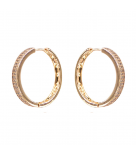 Сережки кільця - Доріжка два ряди каменів, лимонна позолота, діаметр - 2,3 см, ширина - 0,25 см