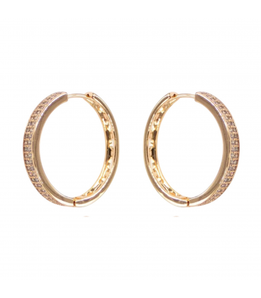 Сережки кільця - Доріжка два ряди каменів, лимонна позолота, діаметр - 2,3 см, ширина - 0,25 см