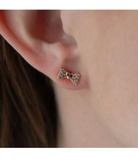 Серьги-гвоздики позолота Метал. бантик с сердцем-камнем 0,5 см 