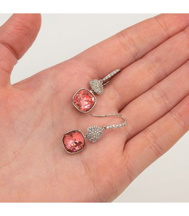 Сережки (гачки) Swarovski Квадрат на основі каменів родіум (Медична сталь)