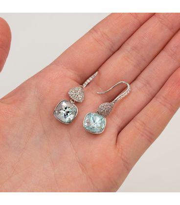 Сережки (гачки) Swarovski Квадрат на основі каменів родіум (Медична сталь)