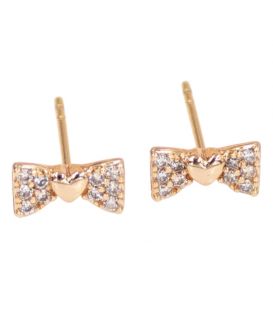 Серьги-гвоздики позолота Метал. бантик с сердцем-камнем 0,5 см 