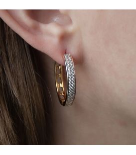 Серьги кольца — Дорожка два ряда камней, лимонная позолота, диаметр - 2,3см, ширина — 0,25см