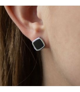 Серьги stainless steel с черной эмалью Прямоугольник (224112)