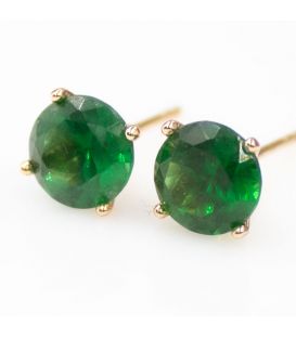 Серьги-гвоздики — родий, камень — 0,7см, зеленый
