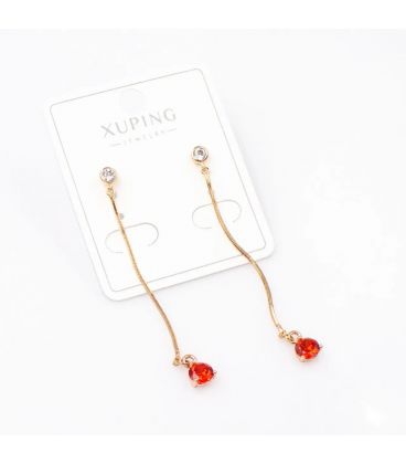 Серьги лимонная позолота 18к с красным цирконием Xuping 371015/5