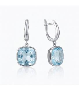 Сережки Swarovski світло голубий Квадрат родіум (Медична сталь)