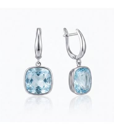 Сережки Swarovski світло голубий Квадрат родіум (Медична сталь)