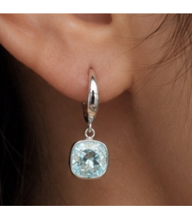 Серьги Swarovski светло голубой Квадрат родиум (Медицинская сталь)