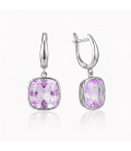 Сережки Swarovski світло фіолетовий Квадрат родіум (Медична сталь)