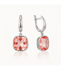Сережки Swarovski червоний Квадрат родіум (Медична сталь)