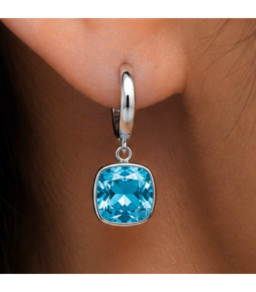 Сережки Swarovski світло зелений Квадрат родіум (Медична сталь)