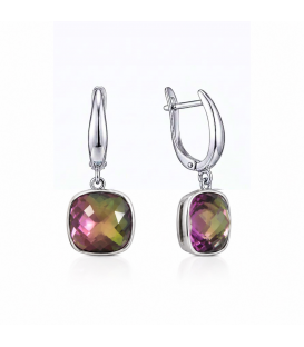 Сережки Swarovski бірюзовий Квадрат родіум (Медична сталь)