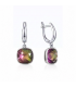Сережки Swarovski рожевий та жовтий Квадрат родіум (Медична сталь)