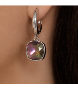 Сережки Swarovski бірюзовий Квадрат родіум (Медична сталь)